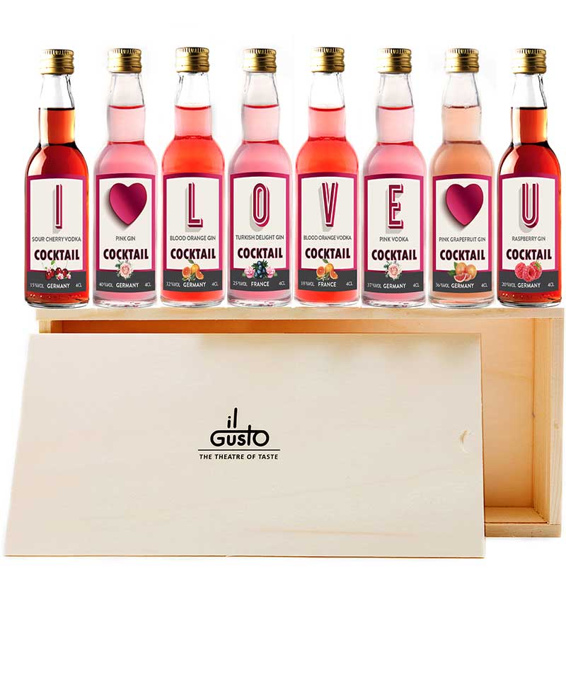 Premium Miniature Flavoured Cocktails Tasting Gift | I Love You Selection Box | 40ml Each (Pack of 8)