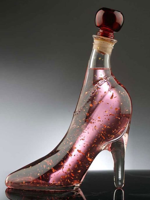 Pink Vodka Gift with Edible 22 carat gold flakes in Lady Shoe 350ml