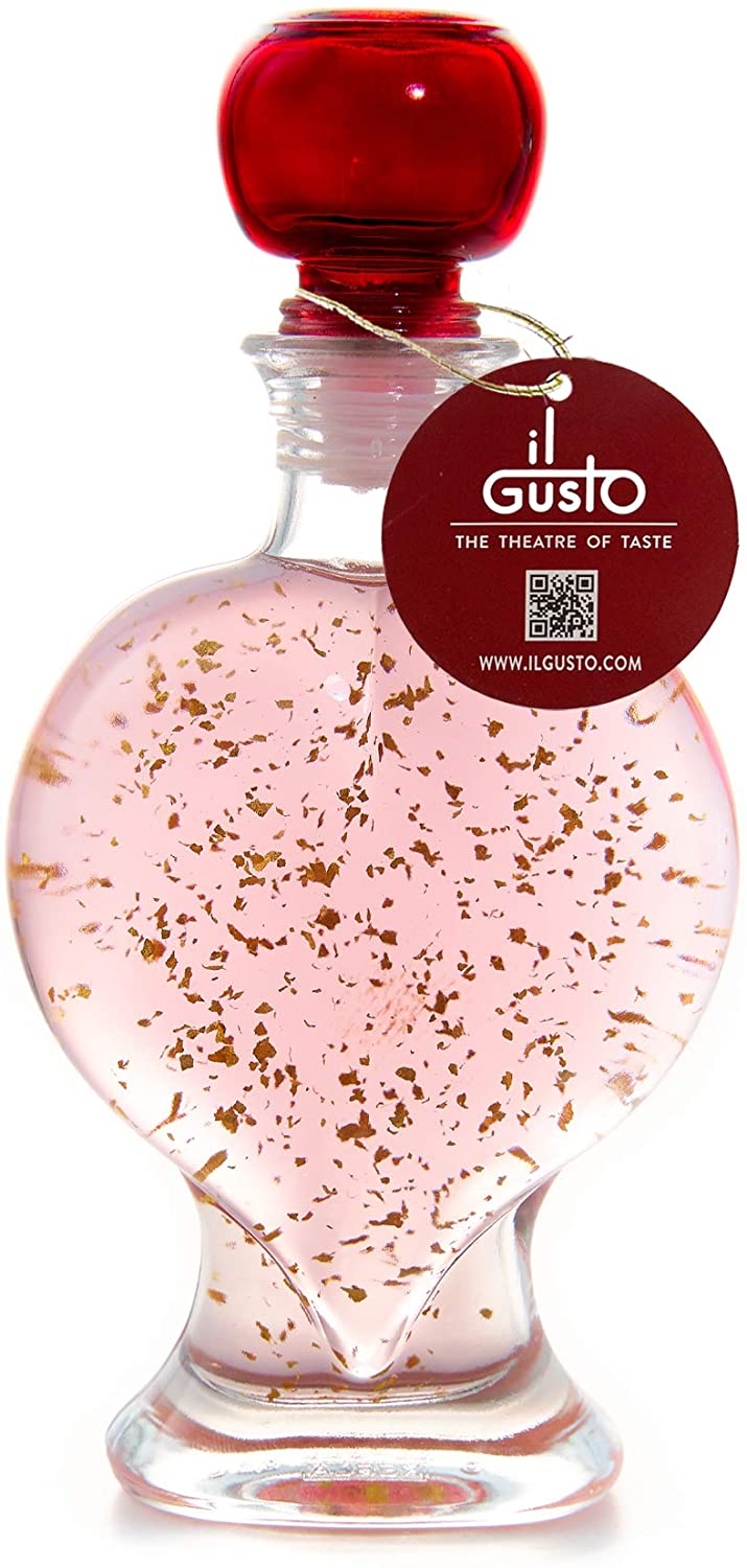 GIN GIFT - PINK GIN WITH 22 CARAT GOLD FLAKES IN HEART BOTTLE 200ml - 20%