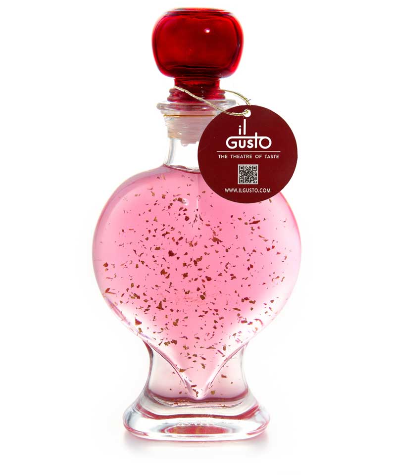 VODKA GIFT - PINK VODKA WITH 22 CARAT GOLD FLAKES IN HEART BOTTLE - 500ml - 18%
