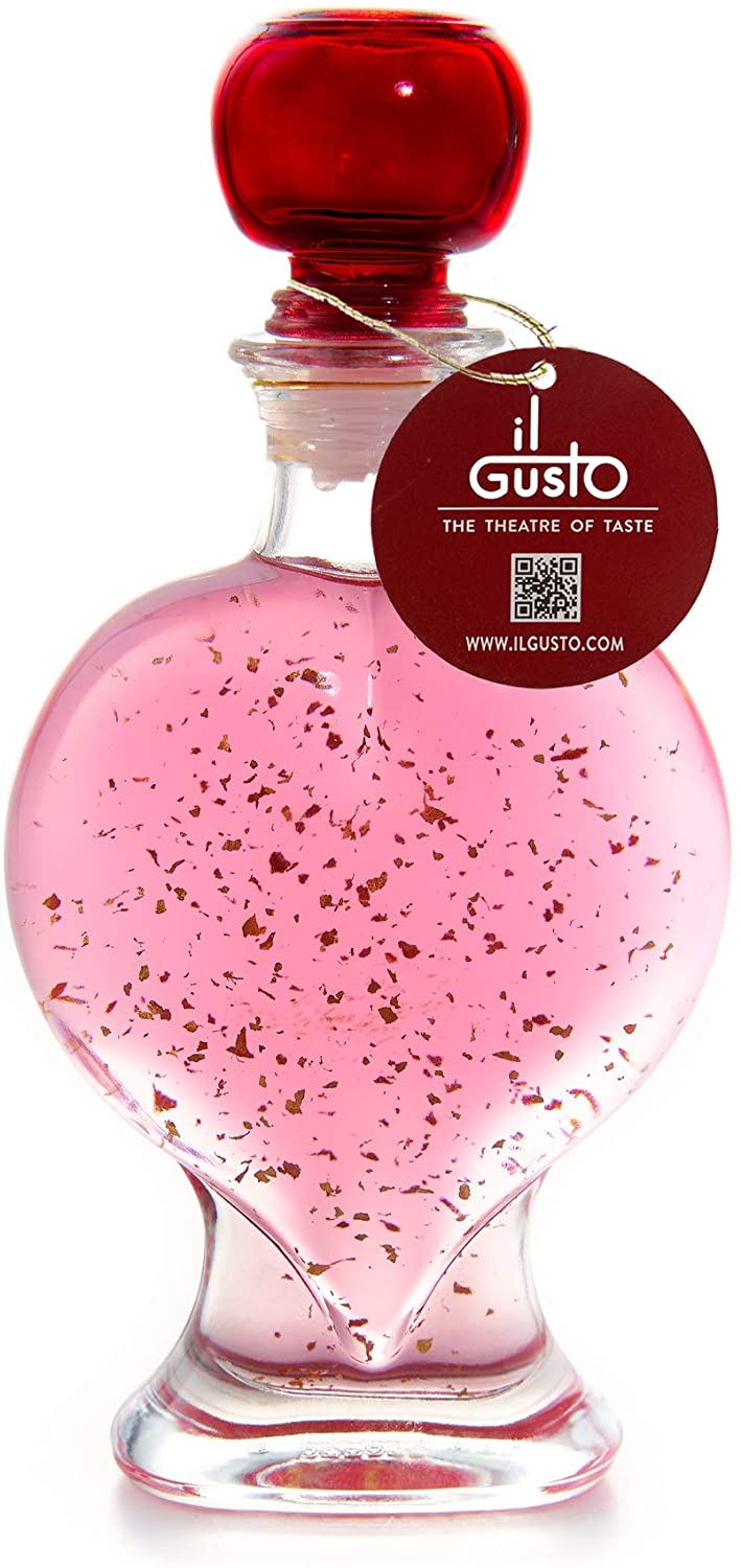 VODKA GIFT - PINK VODKA WITH 22 CARAT GOLD FLAKES IN HEART BOTTLE - 500ml - 18%