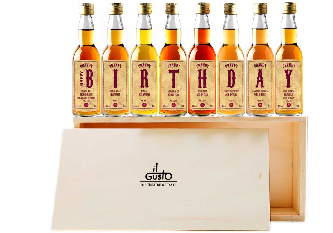 Birthday Gift - Premium Brandy Tasting Gift Set 40 ml (Pack of 8) Alc: 40%