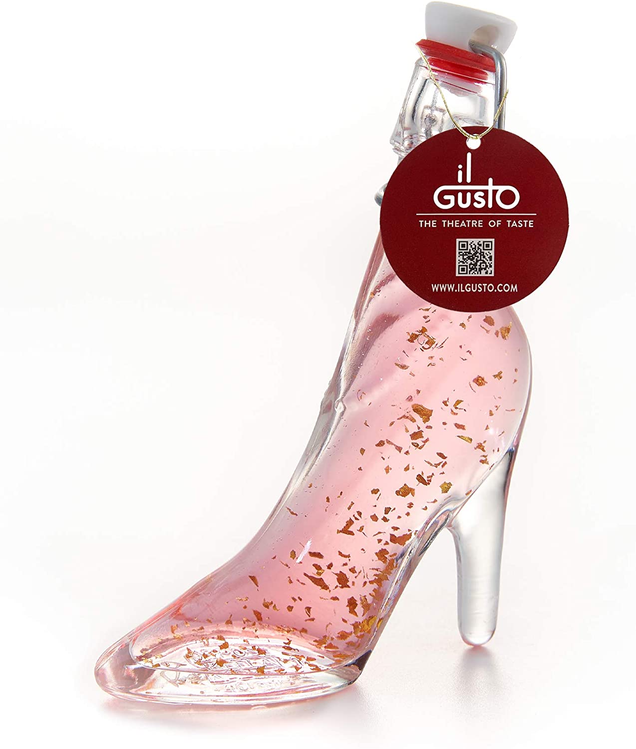 Pink Gin Gift - Lady Shoe Shaped Glass Bottle with 22 Carat Gold Flakes - 40ml - 18%