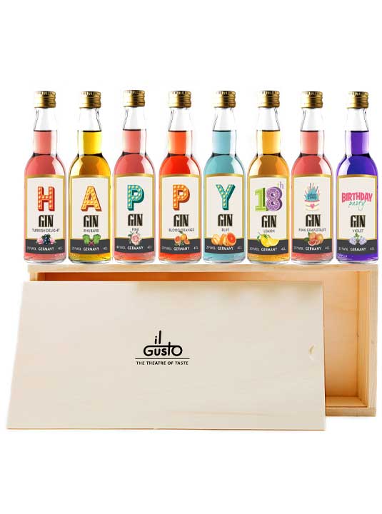 Happy 18th Birthday Gin Selection Gift Set - 8 Gin Flavour Varieties - (Pack of 8)