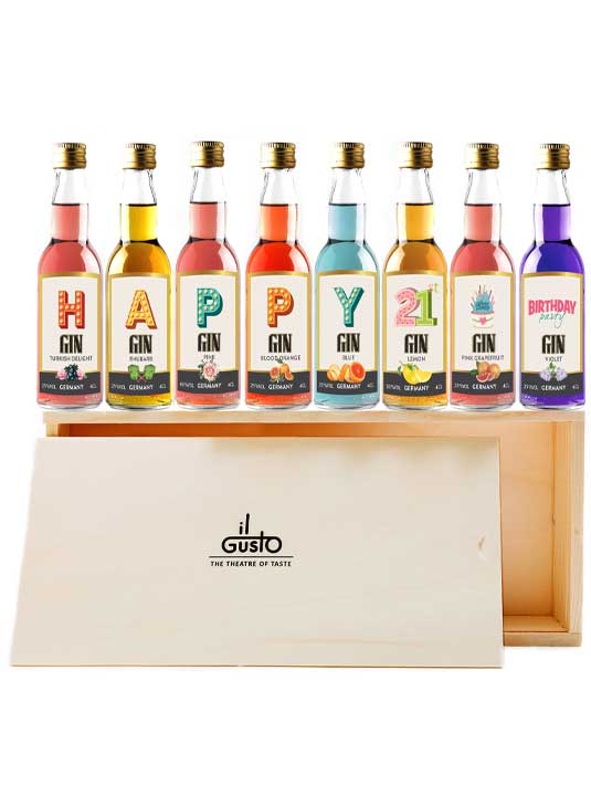 Happy 21st Birthday Gin Selection Gift Set - 8 Gin Flavour Varieties - (Pack of 8)