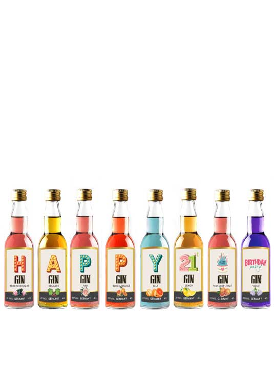 Happy 21st Birthday Gin Selection Gift Set - 8 Gin Flavour Varieties - (Pack of 8)